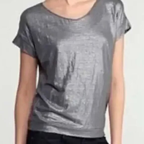 Eileen Fisher 100% Organic Linen Silver T-Shirt Top Sz M Shimmery Short Sleeve - Picture 15 of 15